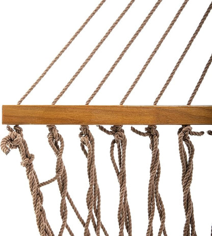 Original Pawleys Island Large Antique Brown DuraCord Rope Hammock – 13 ft. x 55 in., 2-Person, 450 lb Capacity, Oak Spreader Bar, Zinc-Plated Hardware, Handcrafted in The USA