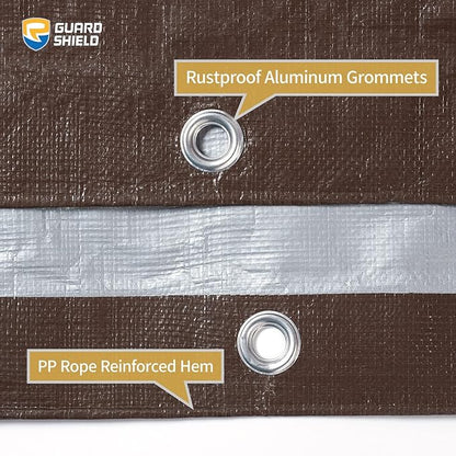 GUARD SHIELD Tarps Heavy Duty Waterproof 16x20 Feet Brown/Silver Poly Tarp Cover Outdoor Thick UV Resistant Tarpaulin with Grommets 10mil (2-Pack)