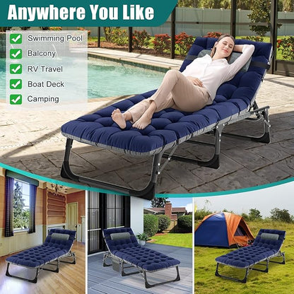 DoCred Heavy Duty Chaise Lounge Chair, Adjustable 5-Position Folding Chaise Lounge Chairs for Outside, Portable Lay Flat Beach Lounge Chair for Outdoor Sunbathing Beach Pool Lawn Camping