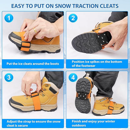 SYOURSELF Ice Cleats Crampons for Shoes and Boots, Rotatable Mid-Sole Traction Cleats Shoe Spikes for Snow and Ice, Non Slip Tungsten Spikes Ice Shoes Grippers for Men Women Winter Indoor/Outdoor