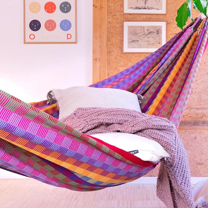 La Siesta® Flora Classic Organic Cotton Hammock - Indoor Outdoor Hammock, Patio Bed Tree Portable Hammock, 2 Person Double Hammock - King, Flower