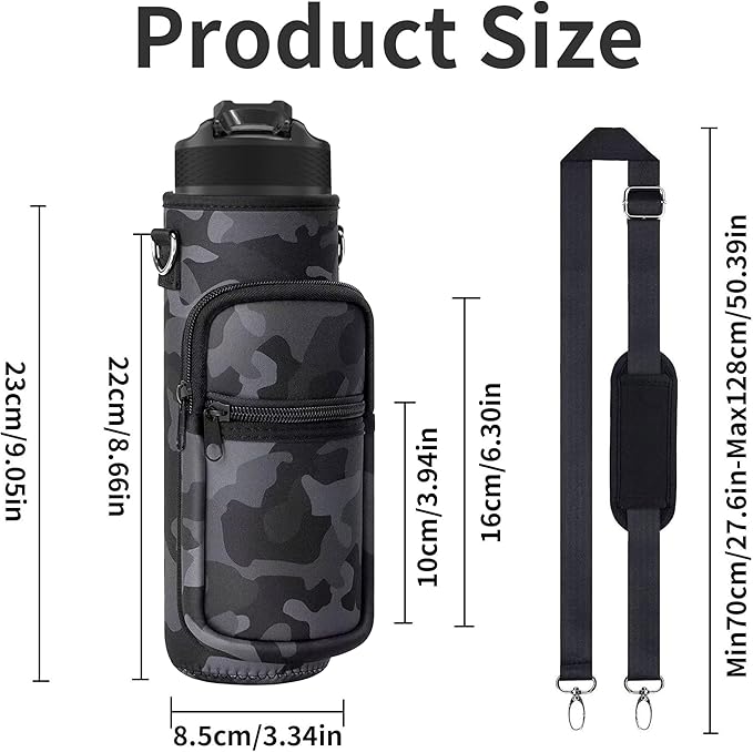 Insulated Water Bottle Holder Sling Bag with Phone Pocket, Adjustable Crossbody Strap for Walking, Hiking, Camping, Fishing