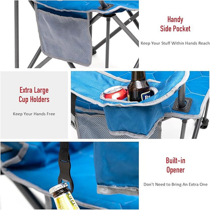 SUNNYFEEL Oversized Folding Camping Chair 500 LBS Heavy Duty Lawn Chairs with Blue Portable Folding with Armrest, Cup Holder, Pocket ＆Bag for Outdoor Camping/Beach/Travel/Picnic/Fishing