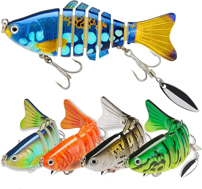 Fishing Lures with Spinner Baits Blades for Topwater, Swimbait for Trout and Bass Slow Sinking, 5pcs Fishing Hard Baits
