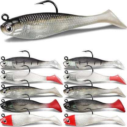 Soft Fishing Lures Shad Minnow Swimbaits, Pre-Rigged Jig Heads Paddle Tail Swim Baits for Bass, Trout, Walleye, Crappie, Sinking Jigs Bait for Saltwater Freshwater, Fishing Gifts for Men