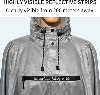 Andake Waterproof Rain Poncho for Adults Unisex,230T Ripstop Polyester,Raincoat Gear with Transparent Viewing Window Outdoors