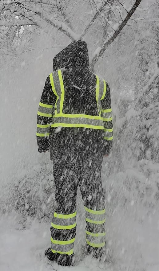 sesafety Hi Vis Rain Jacket, Rain Suits for Men Waterproof withBlack Bottom, Rain Coats for Men Interior Mesh, Class 3 HighVisibility Rain Gear,Removable Hood