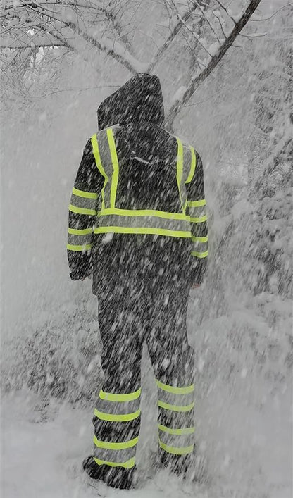 sesafety Hi Vis Rain Jacket, Rain Suits for Men Waterproof withBlack Bottom, Rain Coats for Men Interior Mesh, Class 3 HighVisibility Rain Gear,Removable Hood