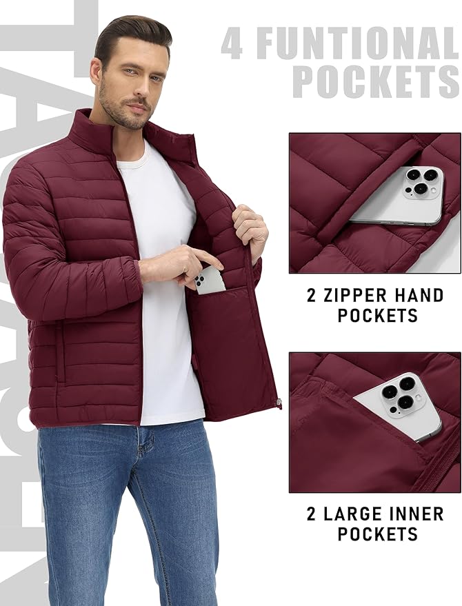 TACVASEN Men's Lightweight Puffer Jacket Winter Quilted Puffy Jackets Warm Water-Resistant Windproof Insulated Coats