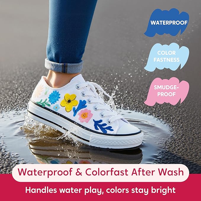 SYNCFUN 24 PCS Acrylic Paint Markers, Brush Tip Markers, Waterproof Paint Coloring Pens for Drawing, Art Supplies & Kids DIY Craft, Fabric, Canvas, Rock Painting, Wood, Glass, Ceramic, Metal