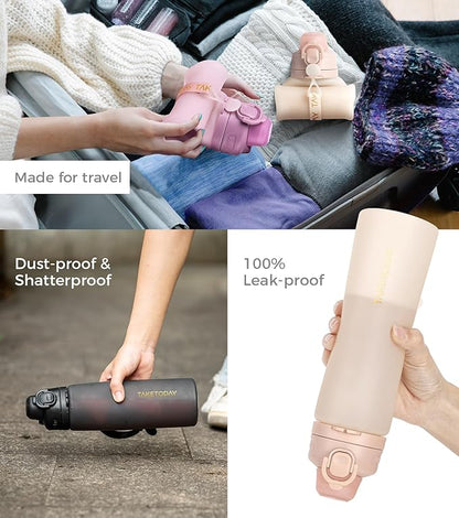 TakeToday Collapsible Water Bottles 20oz, Leak Proof, BPA-Free, Foldable Silicone Travel Water Bottle with Straw Strap for Cycling, Hiking, Outdoors