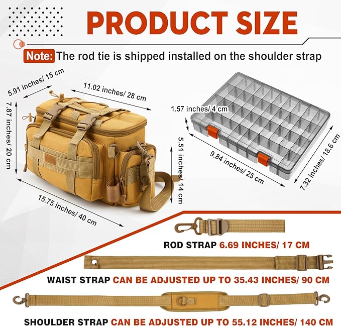 Fishing Tackle Bag with 3 Adjustable Tackle Trays Boxes Saltwater Freshwater Fishing Gear Lures Storage Bag Outdoor Pack Organizer, Padded Shoulder Strap