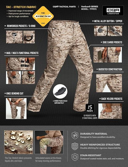 CQR Men's Flex Stretch Tactical Pants, Water Resistant Ripstop Cargo Pants, Lightweight EDC Outdoor Work Hiking Pants