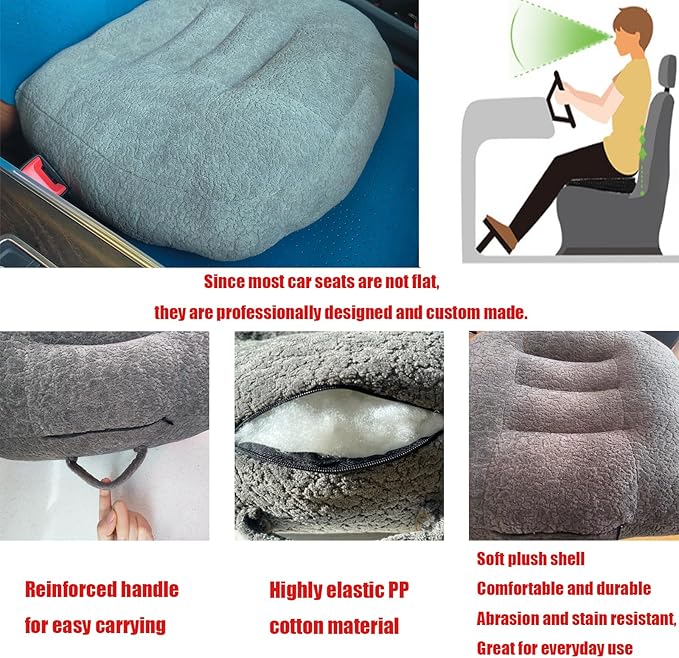 adult car seat booster for height/drivers seat booster cushion for adults-Increase The Field of View by 12cm/4.7in,Plush shell, breathable,with handle,easy to carry,for Cars,Office,Home（Light Brown）