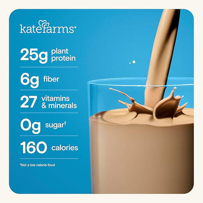 KATE FARMS Organic High Protein Chocolate Nutrition Shake, 25g Protein, 6g Fiber, 27 Vitamins and Minerals, 0g Sugar, Protein Drink, 11 oz (12 Pack)