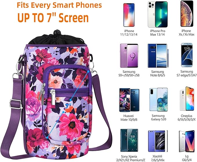 32/40/64/128 oz Neoprene Insulated Water Bottle Carrier Bag, Sling Bag Sleeve Pouch Holder with Strap & Paracord Handle and 2 Pocket for Travelling, Hiking, Camping