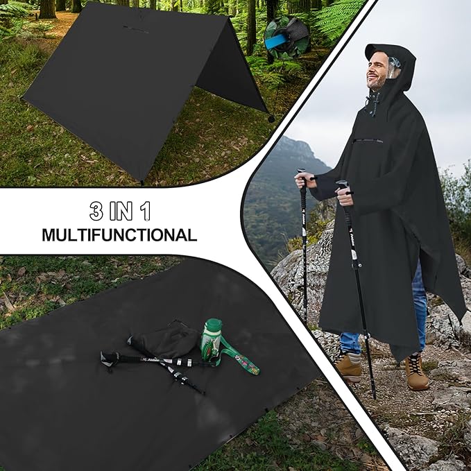 Andake Waterproof Rain Poncho for Adults Unisex,230T Ripstop Polyester,Raincoat Gear with Transparent Viewing Window Outdoors