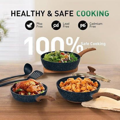 MAISON ARTS Pots and Pans Set Non Stick, Kitchen Cookware Sets Nonstick, 12 Piece Granite Cooking Pot and Pan for Induction, Stovetop, Blue