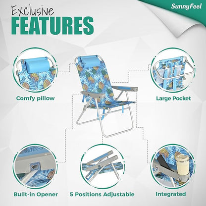 SUNNYFEEL Oversized Tall Folding Beach Chair Lightweight, 17" Portable Sand Chair for Adults Heavy Duty 500 LBS with Cup Holders, Foldable High Camping Lawn Chairs for Camp/Outdoor/Picnic/Sports