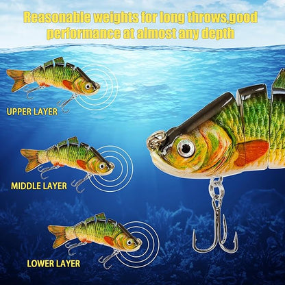 Multi Jointed Swimbait Saltwater Fishing Lures with Sharp Treble Hooks, Bass Fishing Lures Walleye Trout, Lifelike Slow Sinking Fish Bait Lures Kit Freshwater