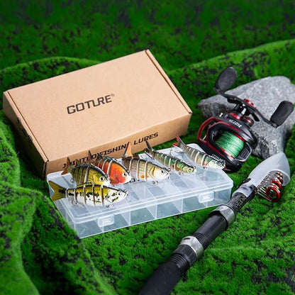 Goture Bass Fishing Lures, Lifelike Jointed Swimbait for Bass Trout Walleye Crappie Pike, Slow Sinking Segment Swimming Bait Fishing Lures for Freshwater and Saltwater, Gifts for Men