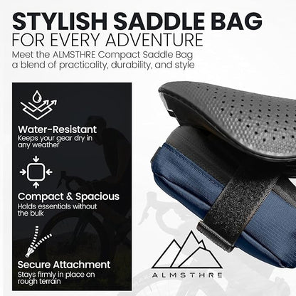 ALMSTHRE Compact Bike Saddle Bag – Cosmic Blue | 0.3L Bike Seat Bag (3" x 4.25" x 1.25") | Water-Resistant Ripstop, Waterproof Zipper, Internal Pocket | Durable Under Seat Storage
