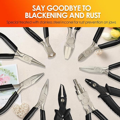 Jewelry Pliers Set, 10 PCS Professional Pliers for Jewelry Making, Repair and Wire Wrapping