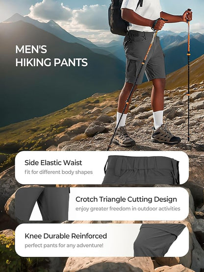 Men's Convertible Hiking Pants Waterproof Quick Dry Zip-Off Lightweight Tactical Multi-Pocket Outdoor Fishing Safari Trousers