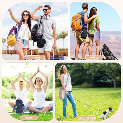 Water Bottle Carrier Bag with Strap, Sling Bag for Walking, Hiking, Cycling, Black, 40 Ounces