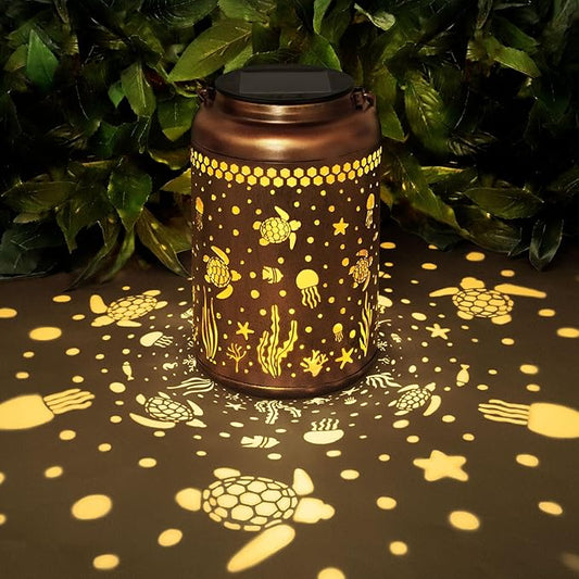 Sea Turtle Solar Lanterns Outdoor Waterproof, Hanging Solar Lights Sea Turtle Gifts for Women, Mom, Grandma, Metal LED Decorative Light for Yard, Patio, Garden Decor