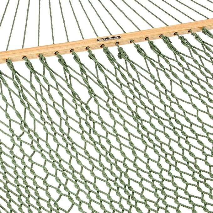 Original Pawleys Island Deluxe Meadow DuraCord Rope Hammock – 13 ft. x 65 in, 2-Person, 450 lb Capacity, Oak Spreader Bar, Zinc-Plated Hardware, Handcrafted in The USA