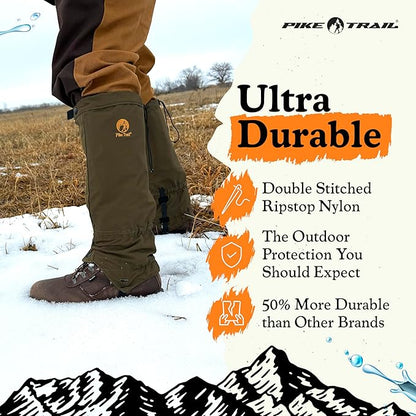 Pike Trail Adjustable Leg Gaiters - Lightweight, Waterproof - Leg Guards for Men & Women - Hiking Essentials Ideal for Hunting, Trekking & Fishing - 1 Pair