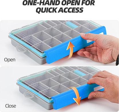 RUNCL Fishing Tackle Box - 360° Waterproof Tackle Trays, 3700 Fishing Tackle Box Organizer with Adjustable Dividers for Jigs Lures, Blue, 2 Pack