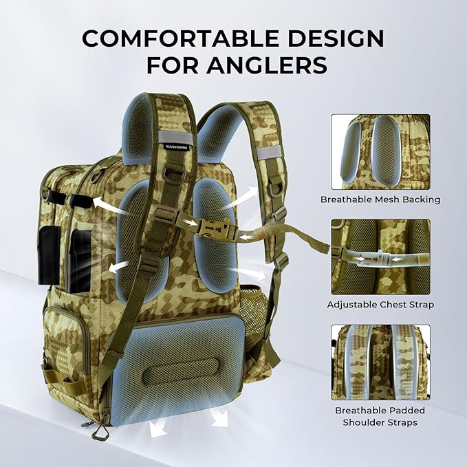 KastKing BaitSpace 50L Fishing Tackle Backpack with Removable Bait Binder,2 Rod Holders Storage Fishing Gear and Equipment