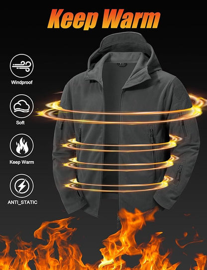 CRYSULLY Men's Military Tactical Sport Warm Fleece Hooded Outdoor Adventure Jacket Coats