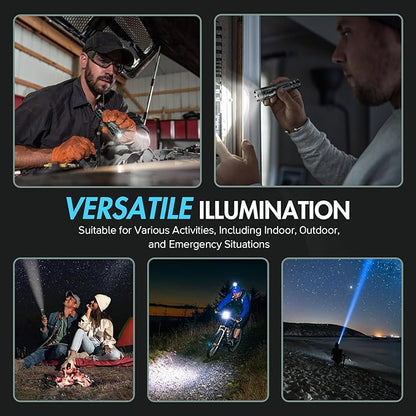 WdtPro Rechargeable Flashlights High Lumens, 2 Pack 10H Long Lasting Super Bright EDC Flashlight, LED Mini Tactical Flash Lights for Camping Emergency, Drop & Water Resistant Grey(Battery Included)