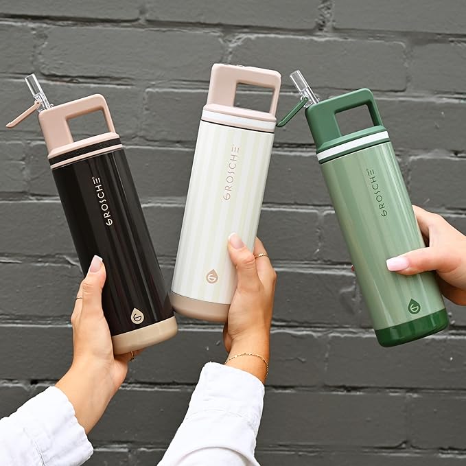 GROSCHE Alpine Shimmer Flip 'N Sip 20oz Insulated Water Bottle - Stainless Steel, Leakproof Flask with Straw, Perfect for Gym, Travel & Outdoor Use, Canadian Brand! - 20 fl. oz, Espresso