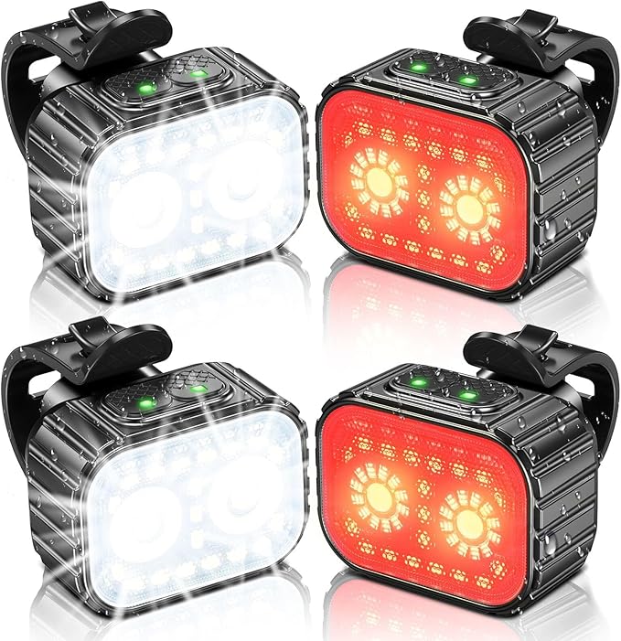 Bike Lights, Rechargeable Bicycle Lights Set Super Bright 8+12 Modes, IPX6 Waterproof Bike Lights for Night Riding/Cycling Safety, Front and Back Taillight Reflectors, 58 Hrs Long Battery Life