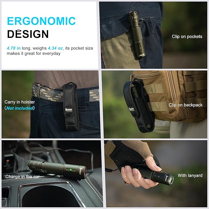 WUBEN C3 Flashlight 1200 High Lumens Rechargeable Flashlights 6 Modes Super Bright IP68 LED Tactical Flashlight for Camping, Home, Emergenc, Inspection, Repair, Tool Gifts for Men(Army Green)