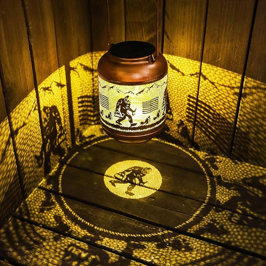Bigfoot Solar Lanterns Outdoor Waterproof Hanging Solar Lights Big Foot Sasquatch Birthday Gifts for Women Men Metal Decoratives LED Lantern for Patio, Backyard, Porch, Yard, Lawn, Garden Decor