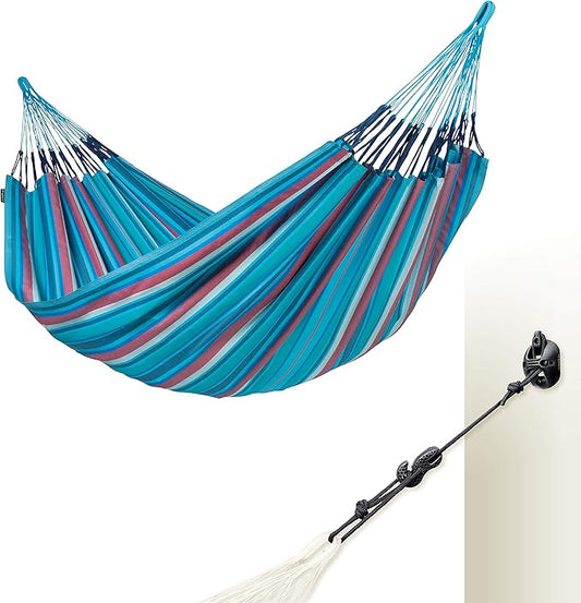 La Siesta® XL King Brisa Classic Hammock & CasaMount, Walls Ceilings Beams Suspension Kit - Indoor Outdoor Hammock Swing, Weather Tear Resistant, Wave
