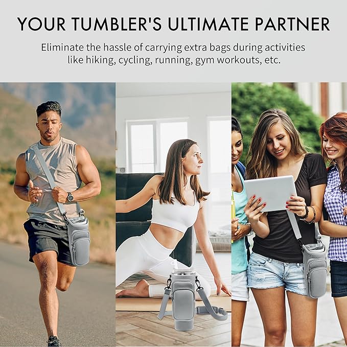 Water Bottle Carrier Bag with Phone Pocket for Stanley Cup 40/30 oz, Water Bottle Holder with Adjustable Strap& Straw Cover, Stanley Cup Accessories