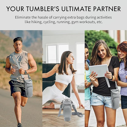 Water Bottle Carrier Bag with Phone Pocket for Stanley Cup 40/30 oz, Water Bottle Holder with Adjustable Strap& Straw Cover, Stanley Cup Accessories