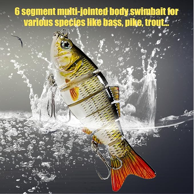 Multi Jointed Swimbait Saltwater Fishing Lures with Sharp Treble Hooks, Bass Fishing Lures Walleye Trout, Lifelike Slow Sinking Fish Bait Lures Kit Freshwater