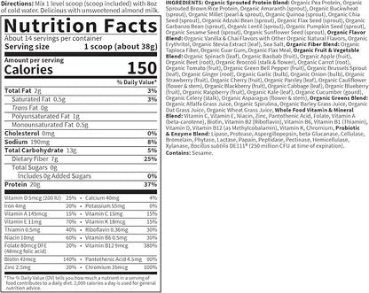 Garden of Life Meal Replacement Shakes, Vegan Protein Powder, Raw Organic Meal, Vanilla Chai Powder with Plant Based Pea Protein, Sprouts, Greens, Probiotics, Dairy Free 14 Servings