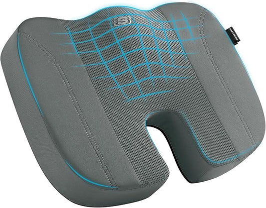 Skechers Seat Cushion, Air Cooled Memory Foam Cushion for Office Chair,Ergonomic Office Desk Accessories for Tailbone Pain Relief,Chair Cushions for Long Sitting Office Workers,Car Drivers,Gray