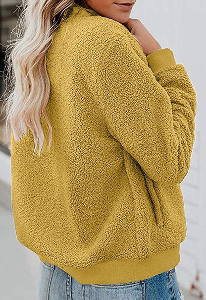 MIROL Women's Fall Trendy Fleece Jacket Faux Sherpa Fuzzy Casual Long Sleeve Zip Up Loose Fit Bomber Winter Coat