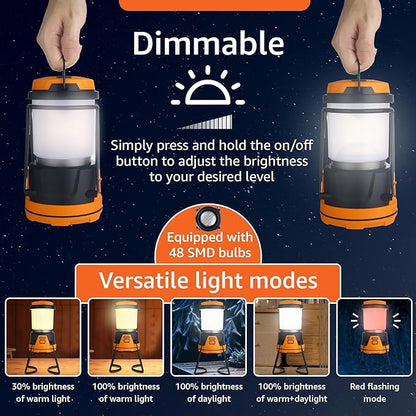 Rechargeable LED Camping Lantern - Power Outages, Hurricanes, Emergency, Hiking, Outdoor - Bright Battery Powered Electric Survival Light with Built-in Power Bank- Portable and Waterproof Camp Lantern
