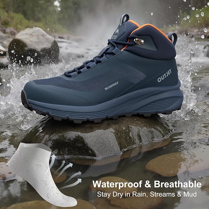 Men's Waterproof Hiking Boots Lightweight Comfortable Breathable Outdoor All-Terrain Trekking Ankle Boots