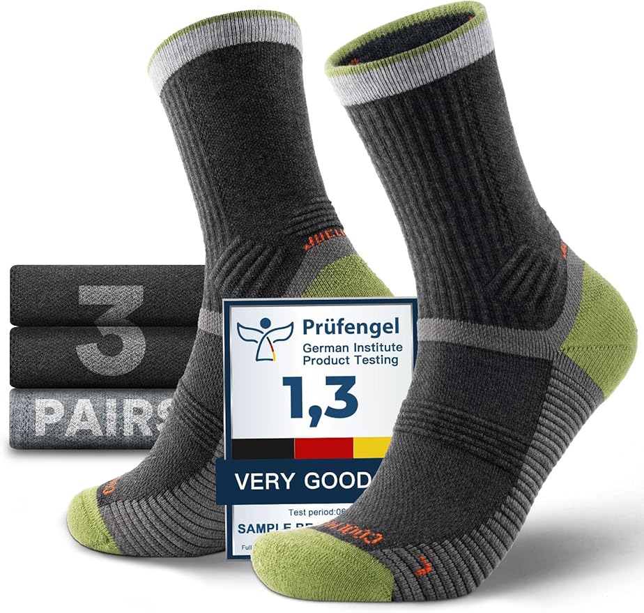 Merino Wool seamlsee Hiking Socks Moisture Wicking Anti-Blister Breathable Cushioned Compression Mens